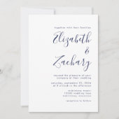 Moderne Navy Blue Script Trouw Kaart (Voorkant)