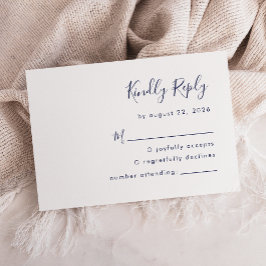 Moderne Navy Blue Script Trouw RSVP Kaartje