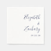 Moderne Navy Blue Script Trouw Servet (Voorkant)