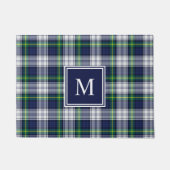 Moderne Navy Blue Tartan Plaid Monogrammed Deurmat (Voorkant)