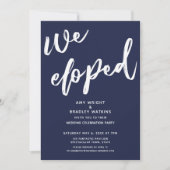 Moderne Navy Blue Trouwreceptie na een Elopement Kaart (Voorkant)