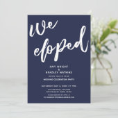 Moderne Navy Blue Trouwreceptie na een Elopement Kaart (Staand voorkant)