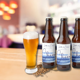 Moderne Navy Blue Waterverf Brush Strokes op wit Bier Etiket