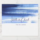 Moderne Navy Blue Waterverf Brush Strokes op wit Sparkling Wijnetiket (Enkel label)