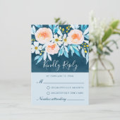 Moderne Navy Blue Waterverf Floral RSVP-kaart Advieskaart (Staand voorkant)