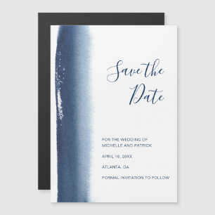 Moderne Navy Blue Waterverf Huwelijk Save the Date Magnetische Uitnodiging