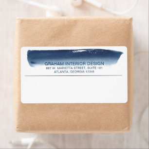 Moderne Navy Blue Waterverf Zakelijke Verzendlabel