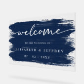 Moderne Navy Brush Strokes Bruiloft Welkom Acryl Bord (Hoek)