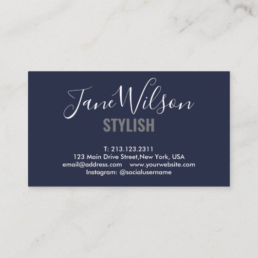 Moderne Navy Chic handtekening Visitekaartje (Achterkant)