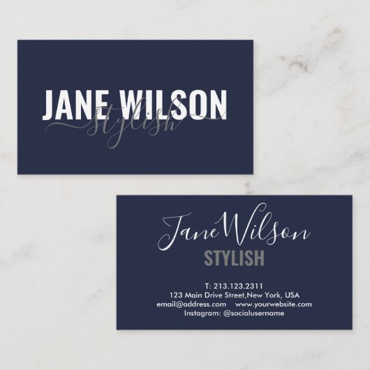 Moderne Navy Chic handtekening Visitekaartje (Voorkant / Achterkant)