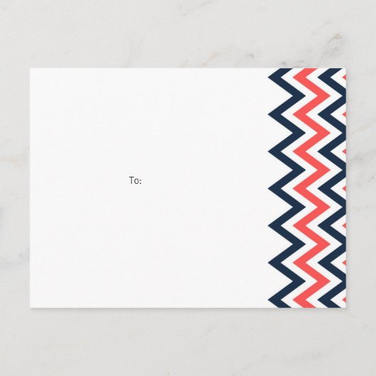 Moderne Navy Coral Chevron Lovebirds Save the Date Aankondigingskaart (Achterkant)
