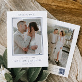 Moderne Navy Dubbele Rand 2 Foto Bruiloft Save The Date