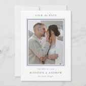 Moderne Navy Dubbele Rand 2 Foto Bruiloft Save The Date (Voorkant)