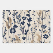 Moderne Navy Dusty Blue Floral Inpakpapier Vel (Voorkant 2)