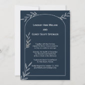 Moderne Navy en White Leaf Wedding Kaart (Voorkant)