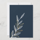 Moderne Navy en White Leaf Wedding Kaart (Achterkant)