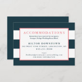 Moderne Navy en White Stripe bruiloft accommodatie Informatiekaartje (Voorkant / Achterkant)