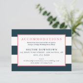 Moderne Navy en White Stripe bruiloft accommodatie Informatiekaartje (Staand voorkant)