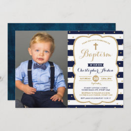 Moderne Navy Faux Gold Boy Doop Foto Kaart