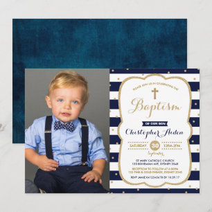 Moderne Navy Faux Gold Boy Doop Foto Kaart