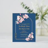 Moderne Navy Foto Bloemen Bruiloft Uitnodiging (Staand voorkant)