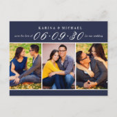 Moderne Navy Foto Collage Save the Date Aankondigingskaart (Voorkant)