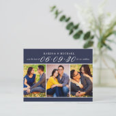 Moderne Navy Foto Collage Save the Date Aankondigingskaart (Staand voorkant)