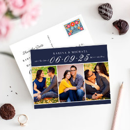 Moderne Navy Foto Collage Save the Date Aankondigingskaart