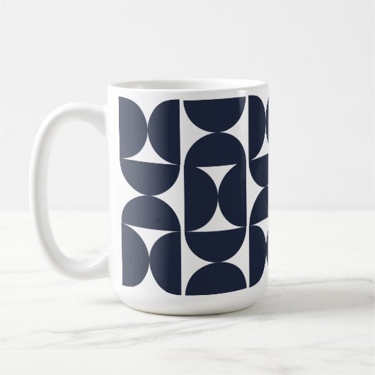 Moderne Navy Geometrische 15oz koffiemok (Links)