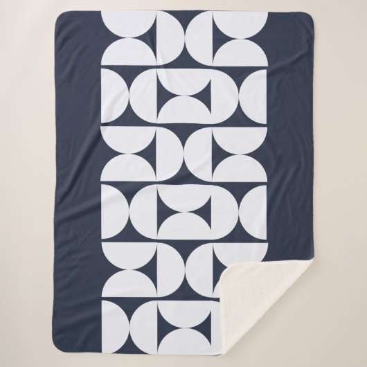 Moderne Navy Geometrische Sherpa Deken (Voorkant)