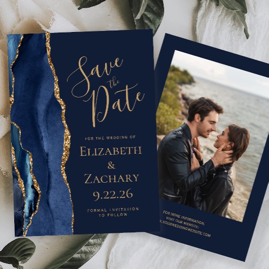 Moderne Navy Gold Agaat Foto Save The Date