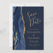 Moderne Navy Gold Agaat Foto Save The Date (Voorkant)