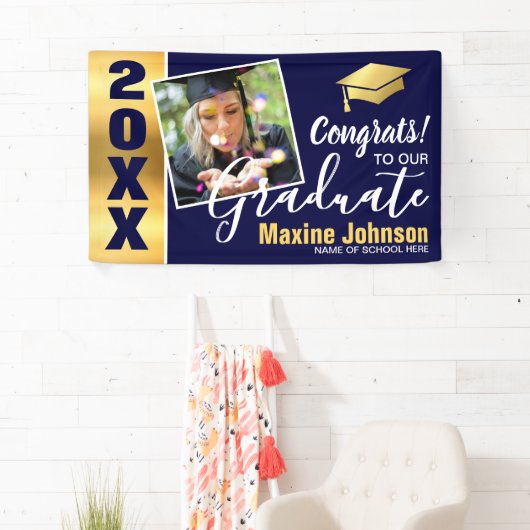 Moderne Navy & Gold Class van 2025 Foto Afstuderen Spandoek (Insitu)