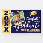 Moderne Navy & Gold Class van 2025 Foto Afstuderen Spandoek (Horizontaal)