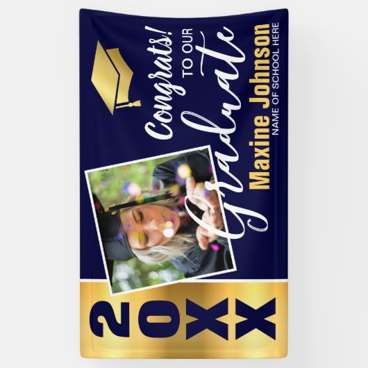 Moderne Navy & Gold Class van 2025 Foto Afstuderen Spandoek (Verticaal)