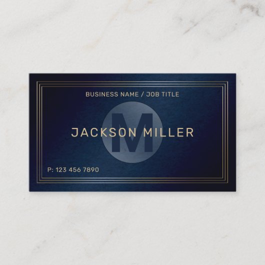 Moderne Navy Gold Custom Monogram Professional Visitekaartje (Voorkant)