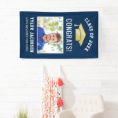 Moderne Navy Gold Foto Afstudeerfeest Spandoek (Insitu)