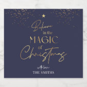 Moderne Navy Gold Glitter Elegante naam Kerstmis Likeurfles Etiket (Enkel label)