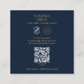 Moderne Navy & Gold Notary Pen QR Logo Elegant Vierkante Visitekaartje (Achterkant)