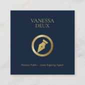 Moderne Navy & Gold Notary Pen QR Logo Elegant Vierkante Visitekaartje (Voorkant)