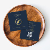 Moderne Navy & Gold Notary Pen QR Logo Elegant Vierkante Visitekaartje