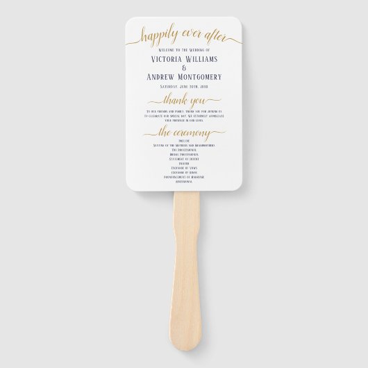 Moderne 'Navy Gold Script Minimal Wedding Programm Handwaaier (Voorkant)