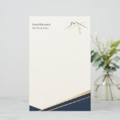 Moderne Navy Goud Luxe Makelaar Vastgoed Agent Briefpapier (Staand voorkant)