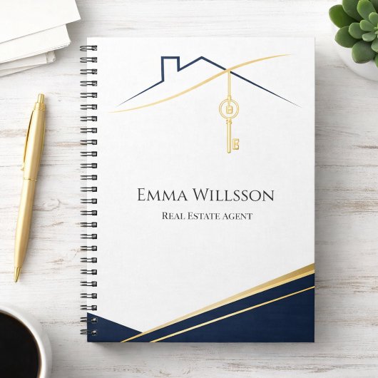 Moderne Navy Goud Luxe Makelaar Vastgoed Agent Notitieboek