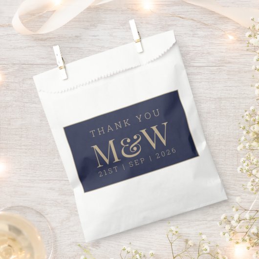 Moderne Navy Goud Monogram Trouw Dank Je Bedankzakje (Geknipt)