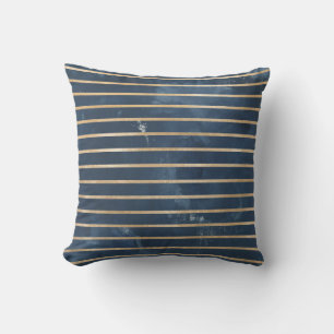 Moderne Navy Goud Waterverf Horizontale Streep Kussen