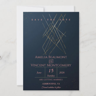 Moderne Navy Gouden Geometrische 'Save the Date'-k