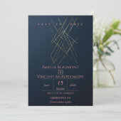 Moderne Navy Gouden Geometrische 'Save the Date'-k (Staand voorkant)