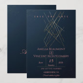 Moderne Navy Gouden Geometrische 'Save the Date'-k (Voorkant / Achterkant)