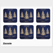 Moderne Navy Gouden Glitter Pine Kerstkaars Vierkante Sticker (Vel)